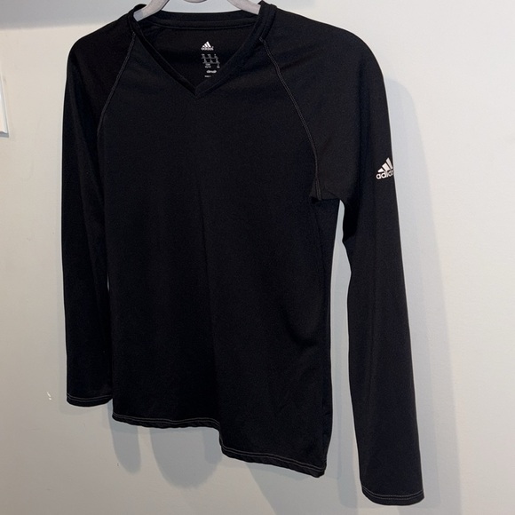 Adidas Climalite Vneck Long Sleeve Logo Tee Black Size XS - Picture 2 of 8